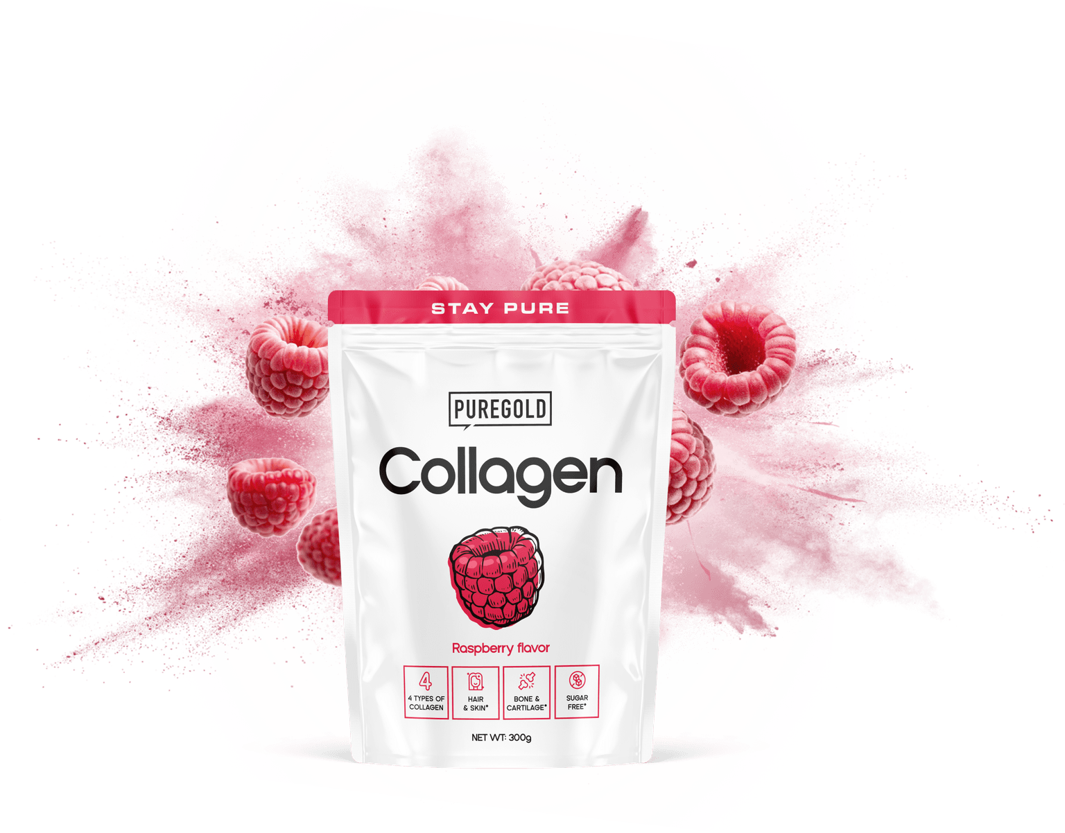 Gold Whey protein powder package with chocolate and pistachios